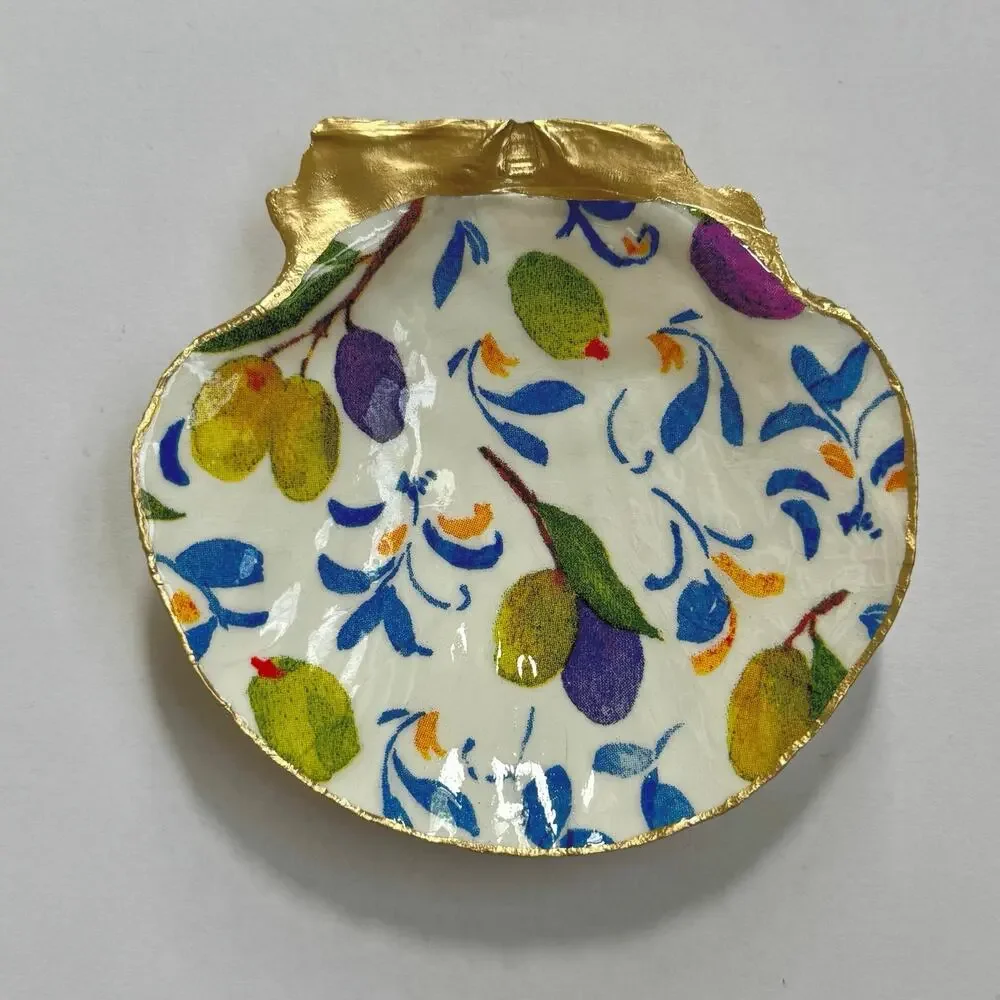 Mediterranean Trinket Jewelry Dish with Olives | Shell Jewelry Ring Holder